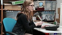 Nerd teen caught stealing and now she is in his back office alone with him